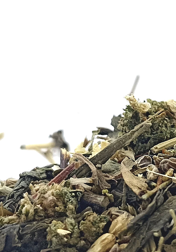 Le Tapis Vert 45g - Ingrédients: Rooibos vert, thé vert Sencha, menthe poivrée, sureau, anis, achillé et chanvre
Le Tapis vert e